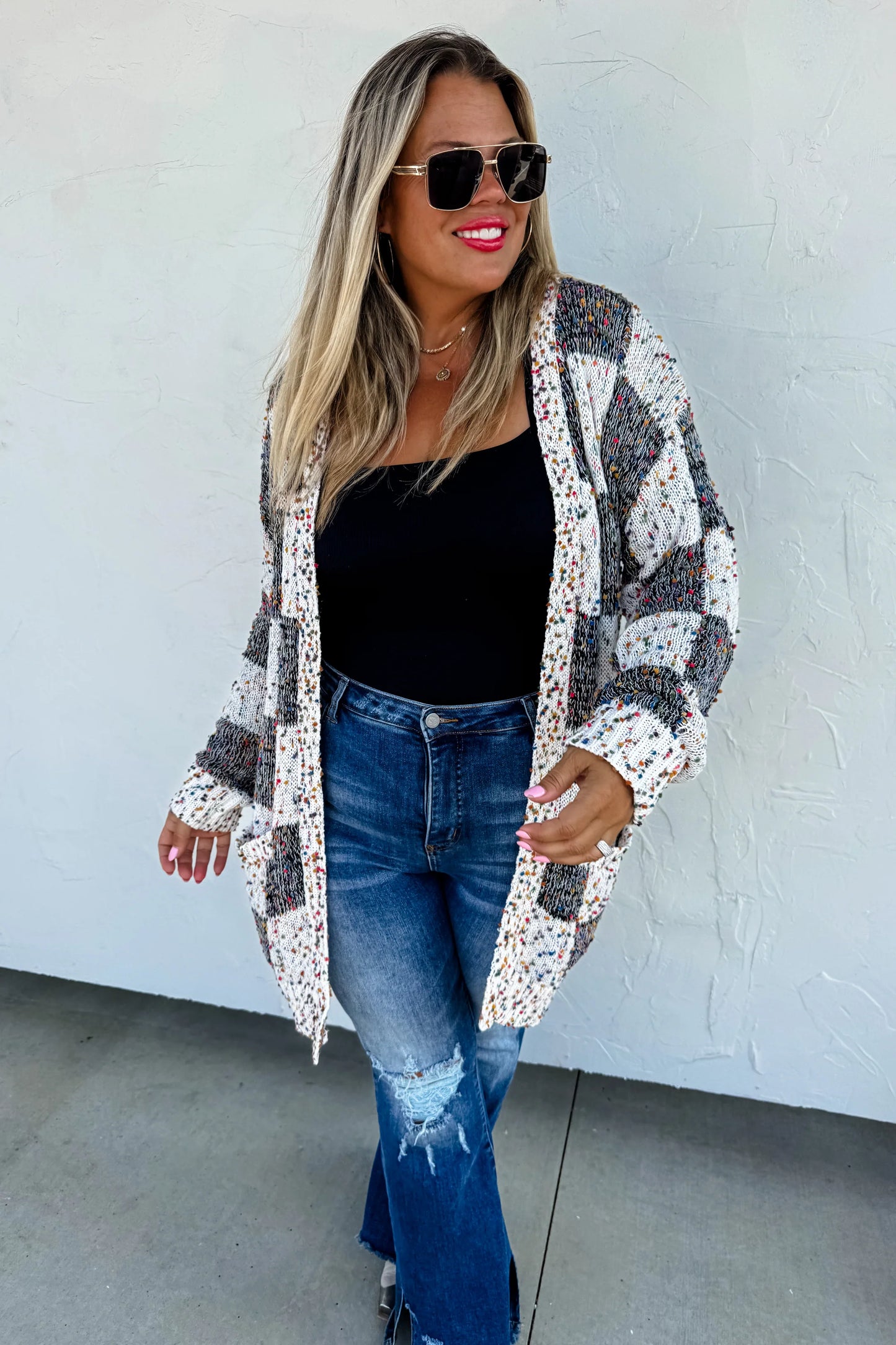 Checkered Polka Dot Cardigan