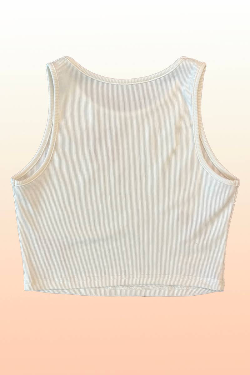 Ribbed Cropper Knit Bow Embroidered Tank