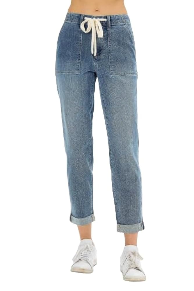 Judy Blue High Waist Medium Wash Drawstring Jean Joggers