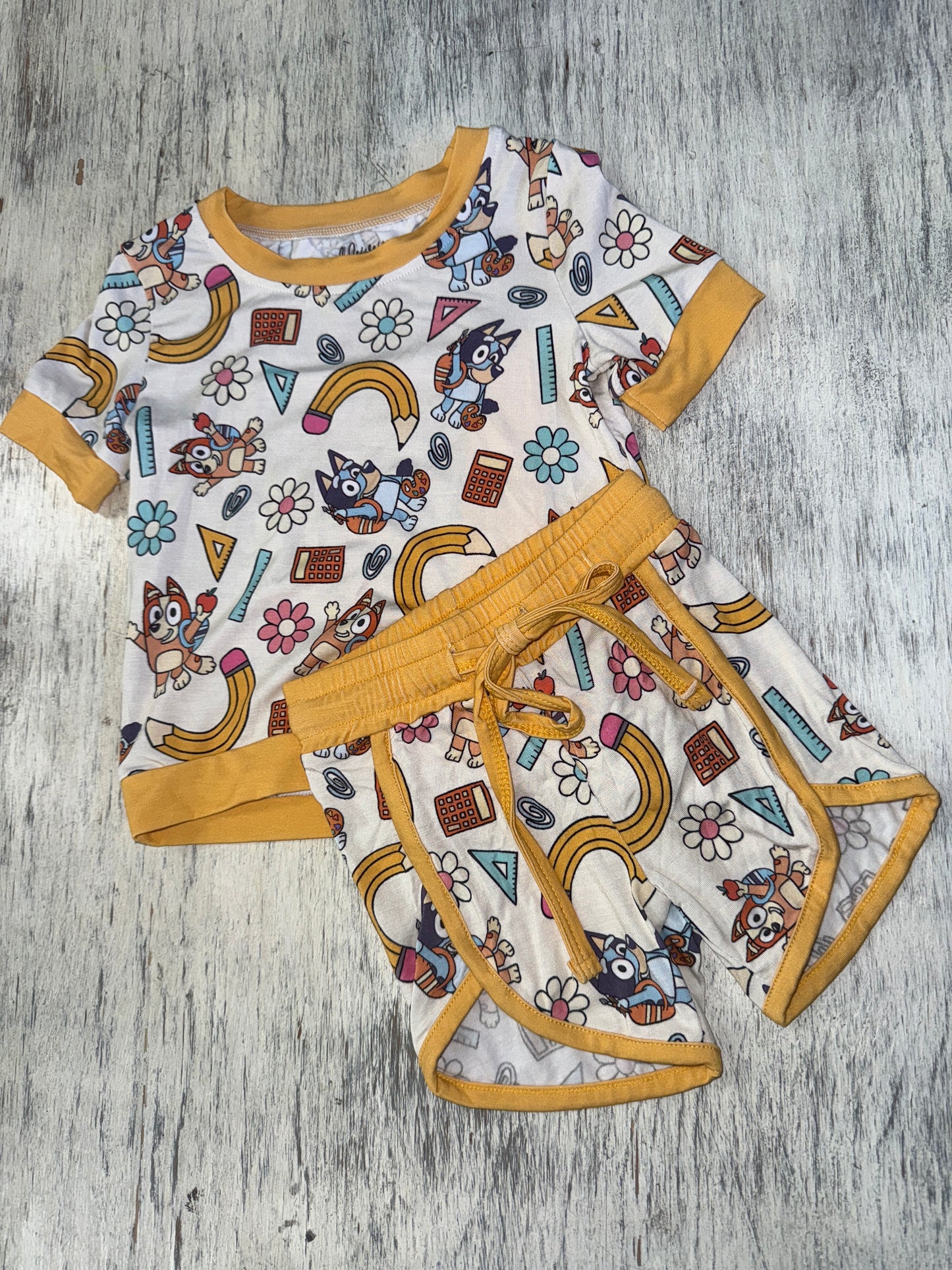 Back to school blue dog bamboo 2 piece set