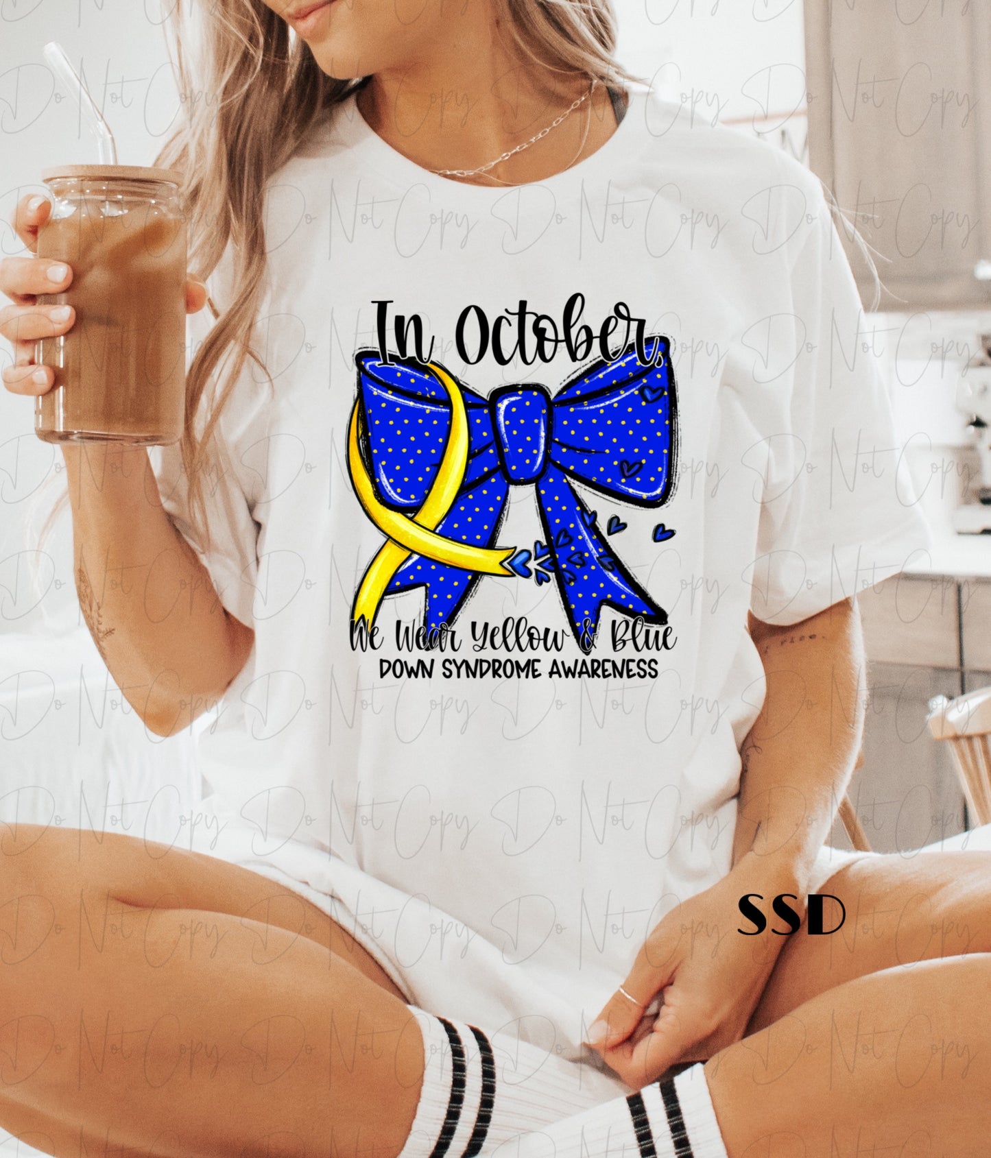 In October We Wear Blue & Yellow Graphic Tee Sweatshirt