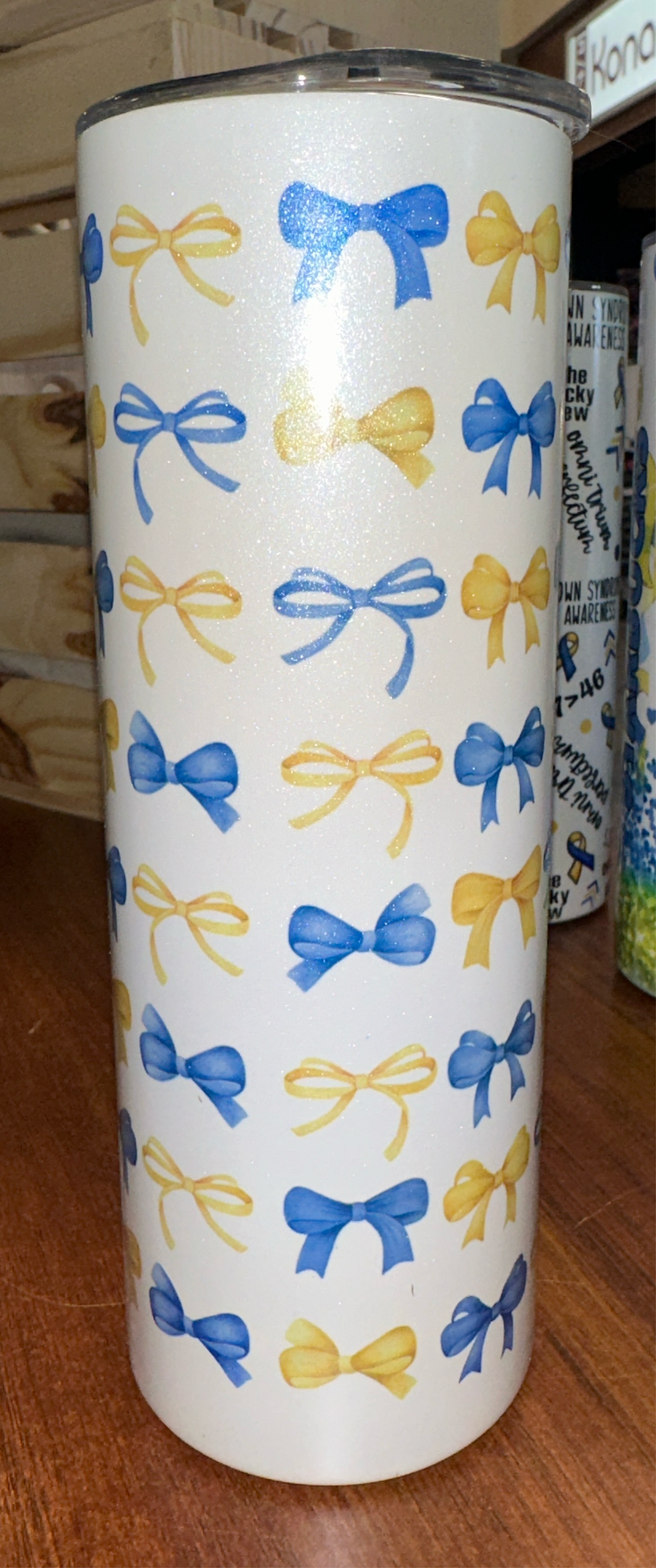 Blue & Yellow Bow Shimmer Tumbler