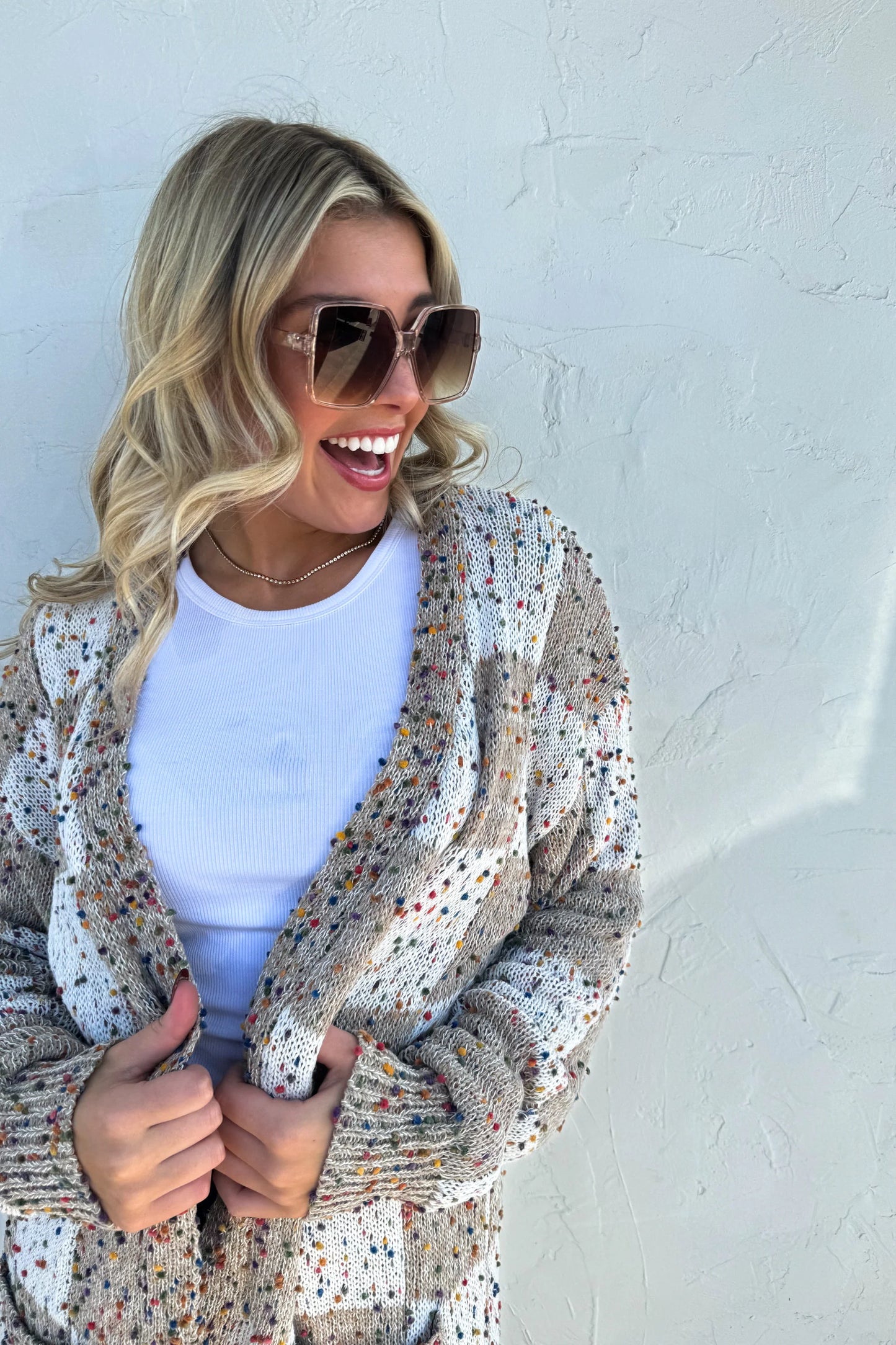 Checkered Polka Dot Cardigan