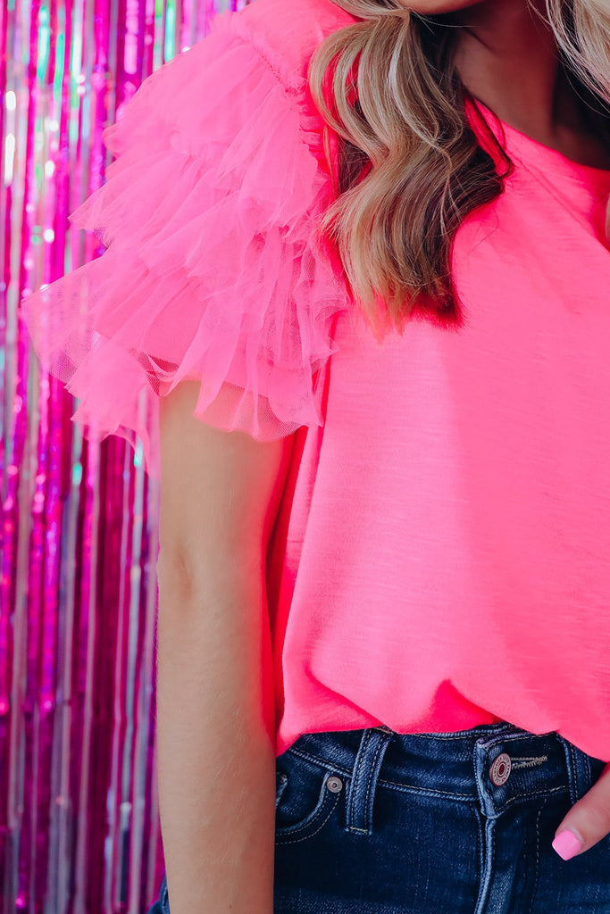 Hot Pink Ruffle Sleeve Top