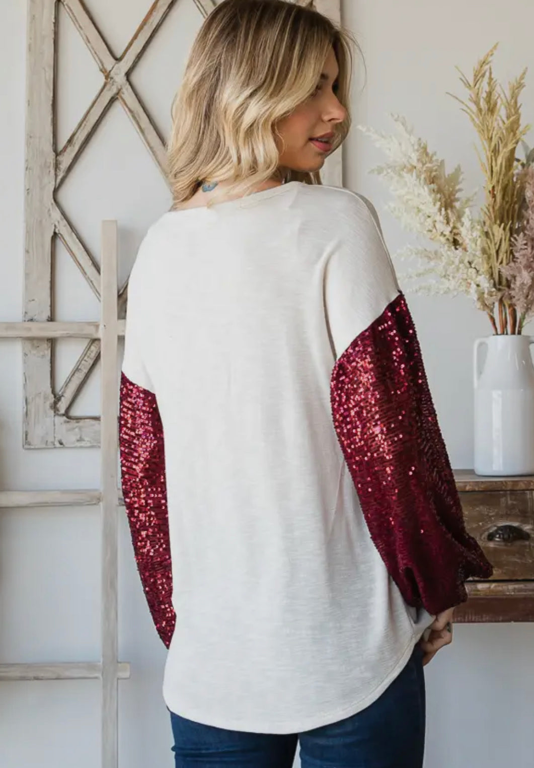 Sequin Balloon Sleeve Top