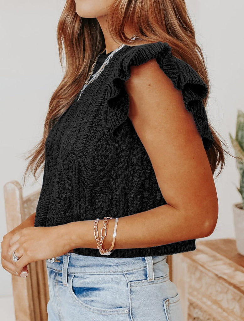 Ruffle Cable Knit Crop Top