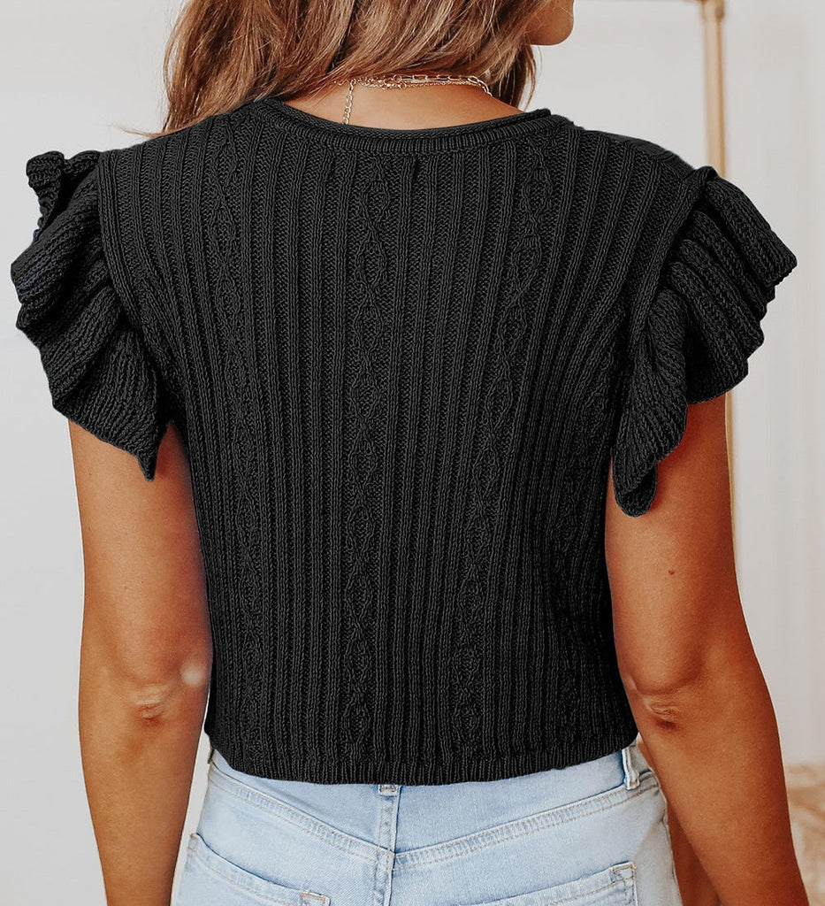 Ruffle Cable Knit Crop Top