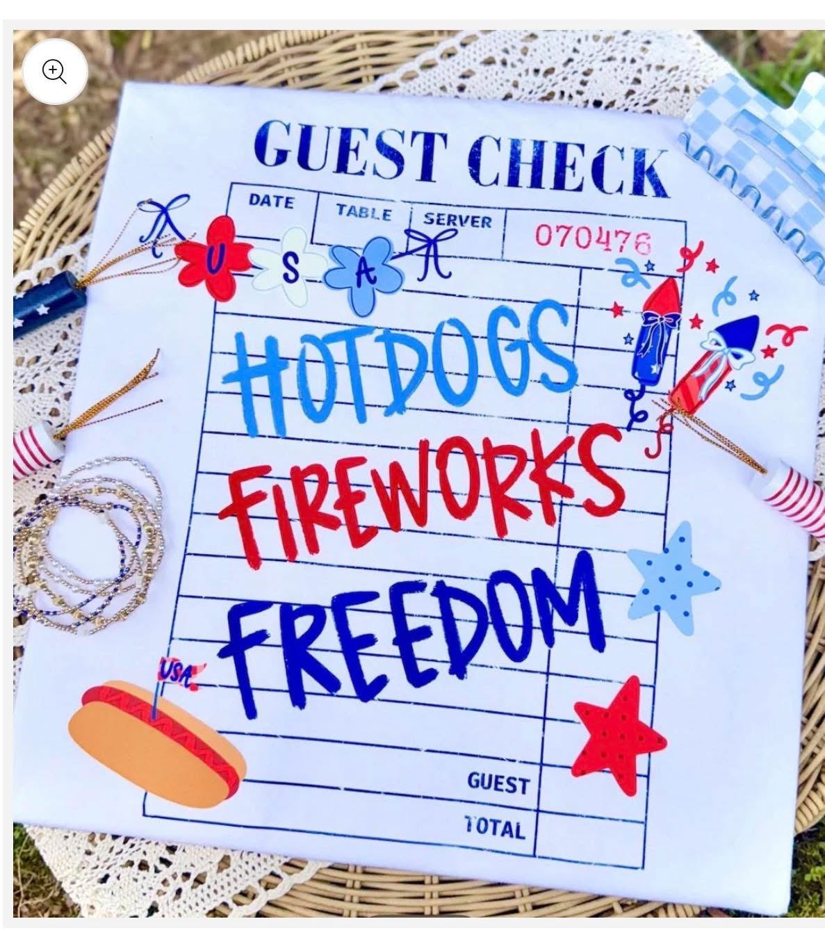 Guest Check Hotdogs Fireworks Freedom Tee