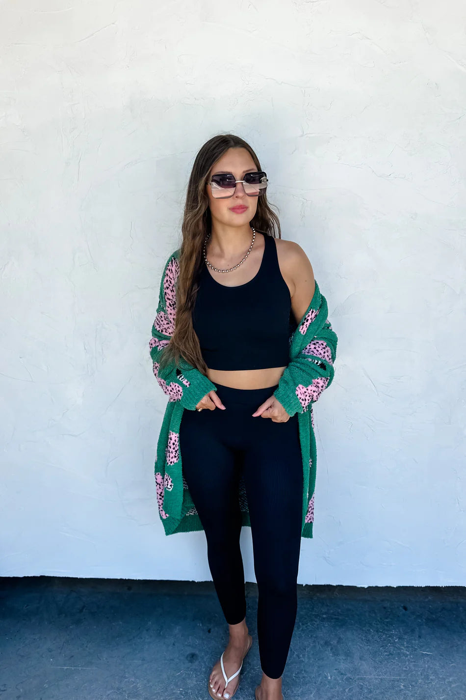 Green & Pink Leopard Cloud Cardigan Sweater