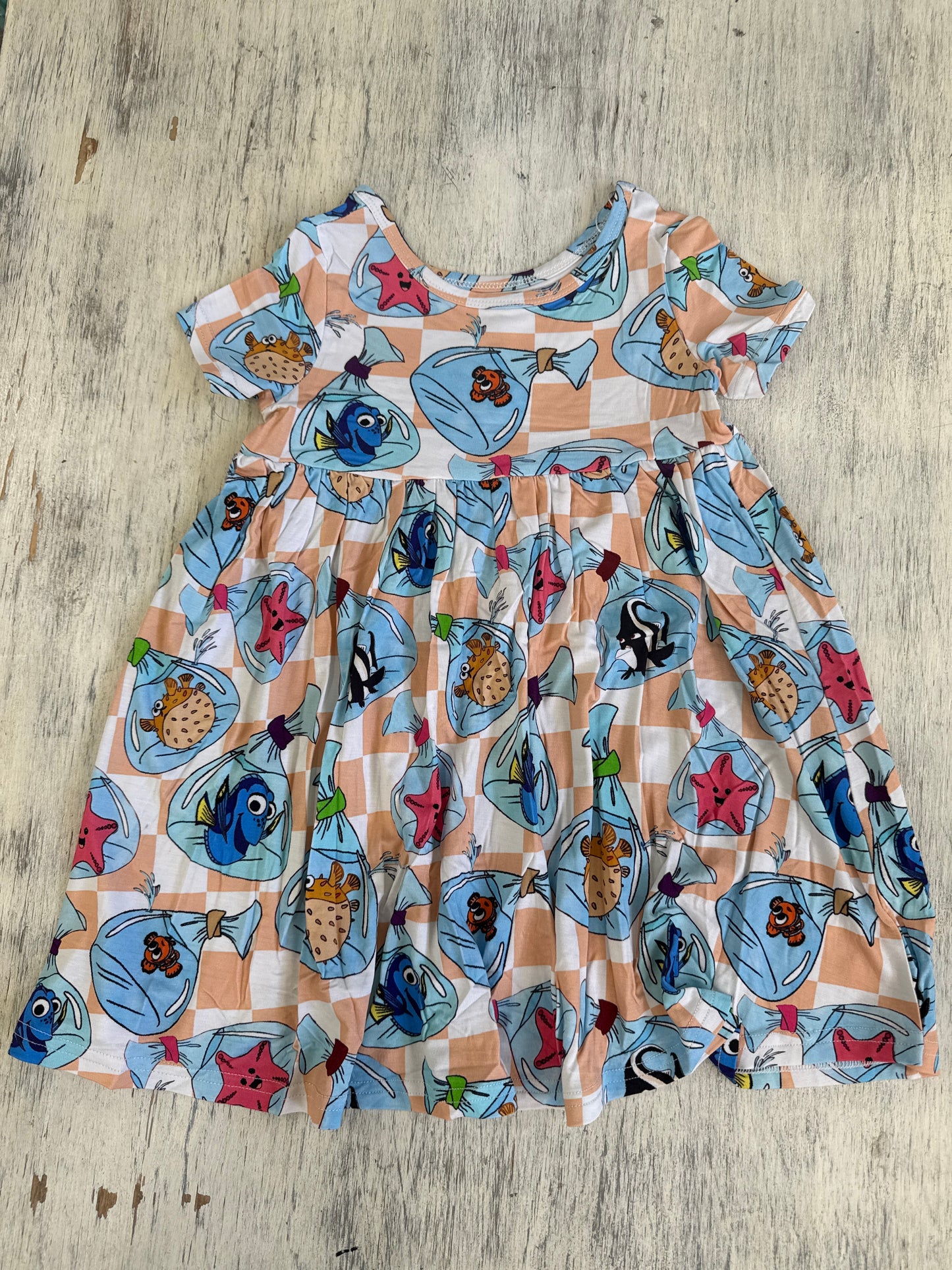 Fish friends checkered bamboo dress