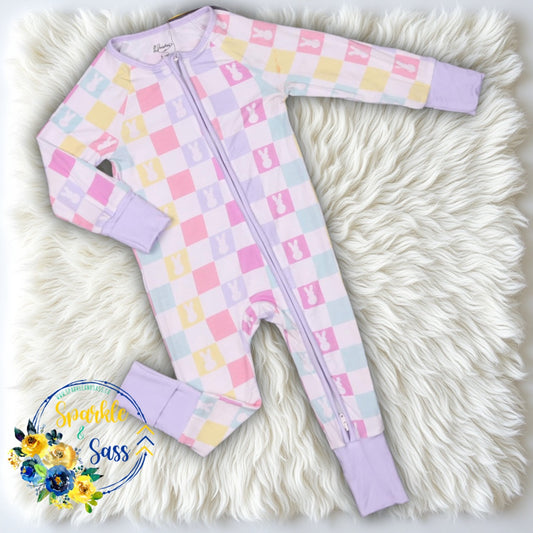 Checkered Easter Bunny One Piece Bamboo Sleeper