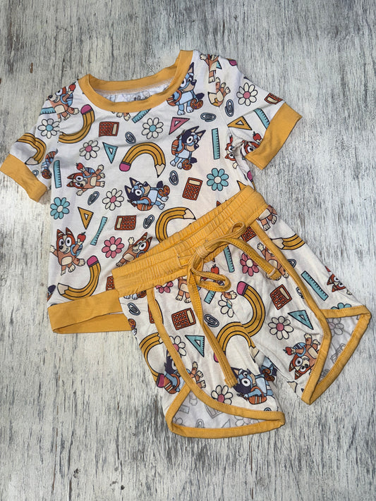 Back to school blue dog bamboo 2 piece set