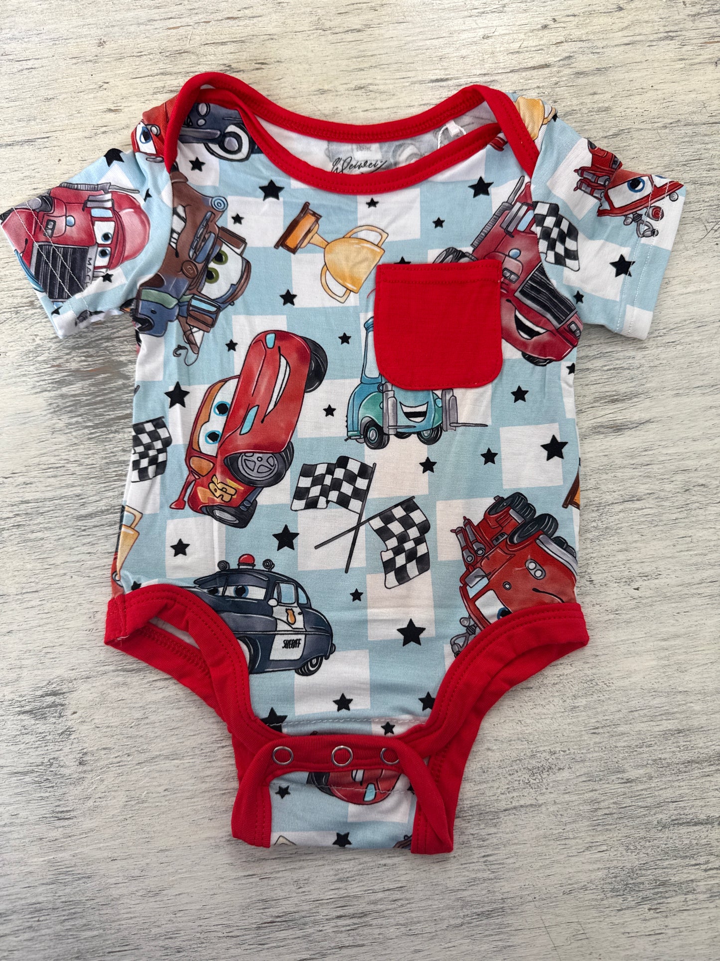 Car friends bamboo onesie