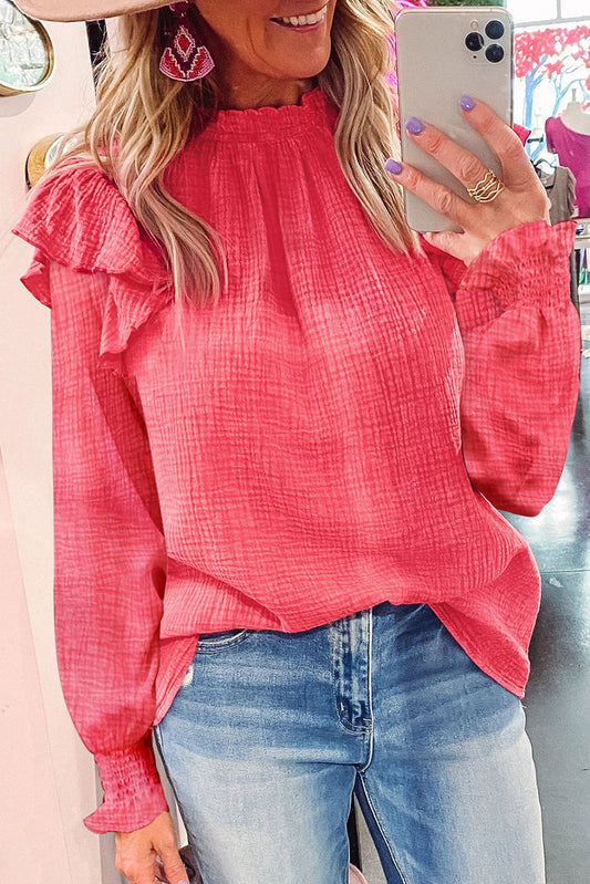 Coral Rose Ruffle Long Sleeve