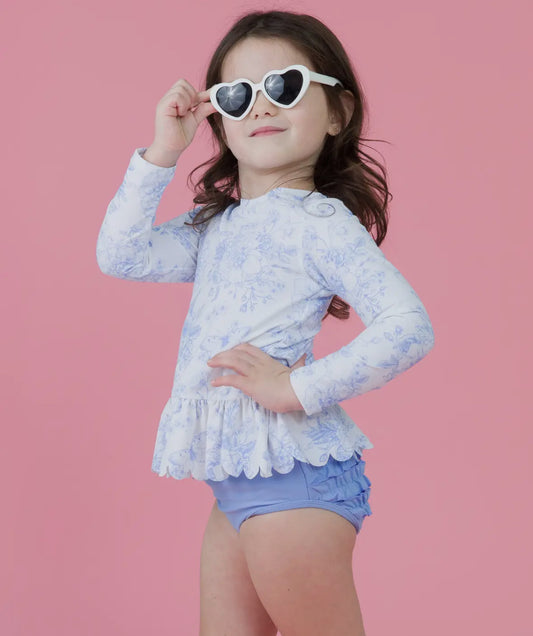 Periwinkle Butterfly Garden Long Sleeve Rash Guard Bikini