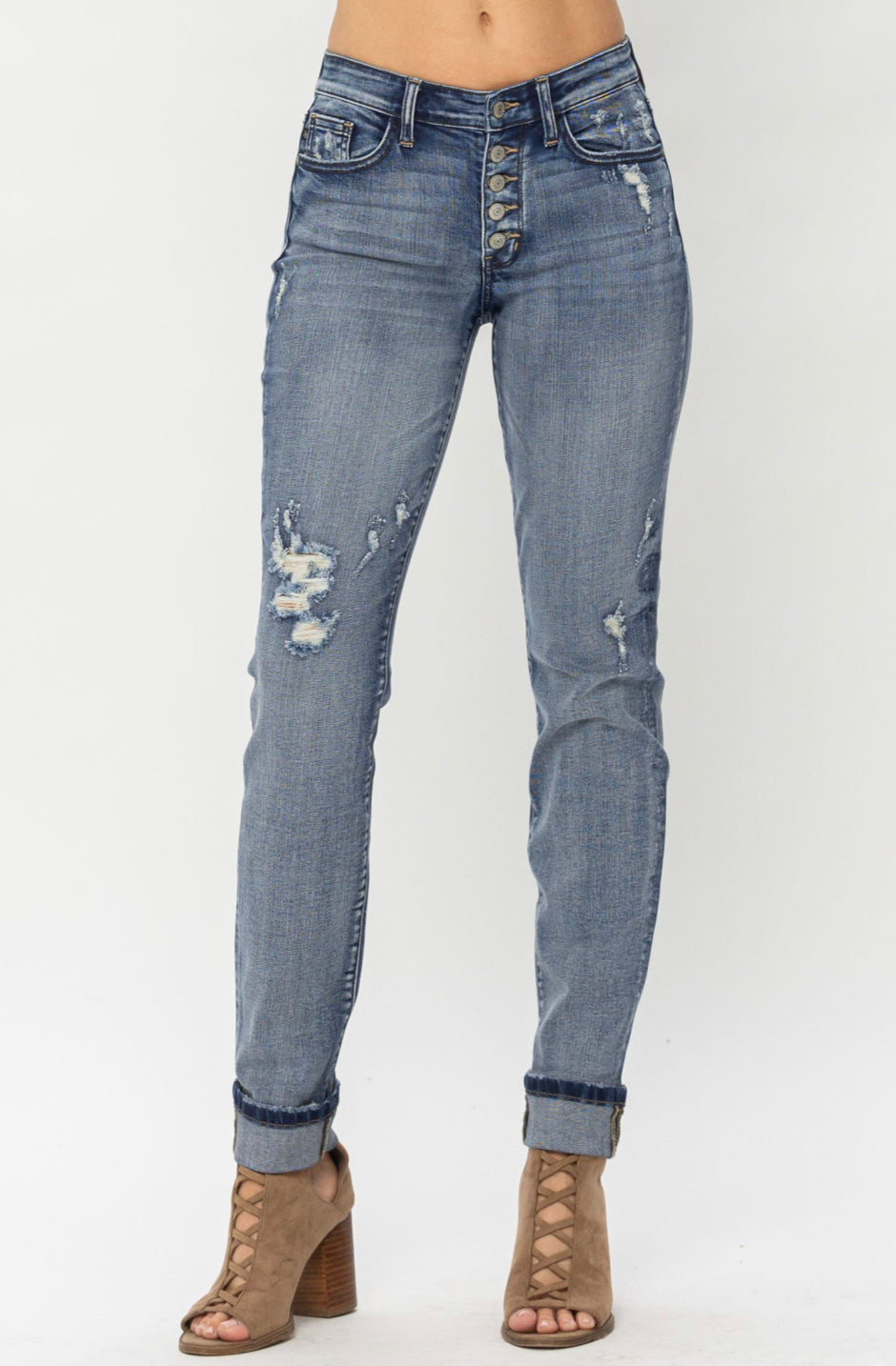 Judy Blue Button Fly Cuffed Boyfriend