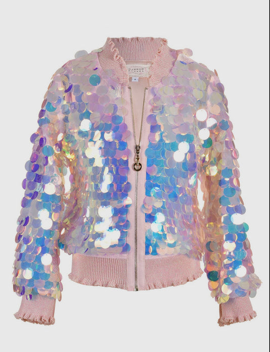 Girls Holographic Sequin Bomber Jacket