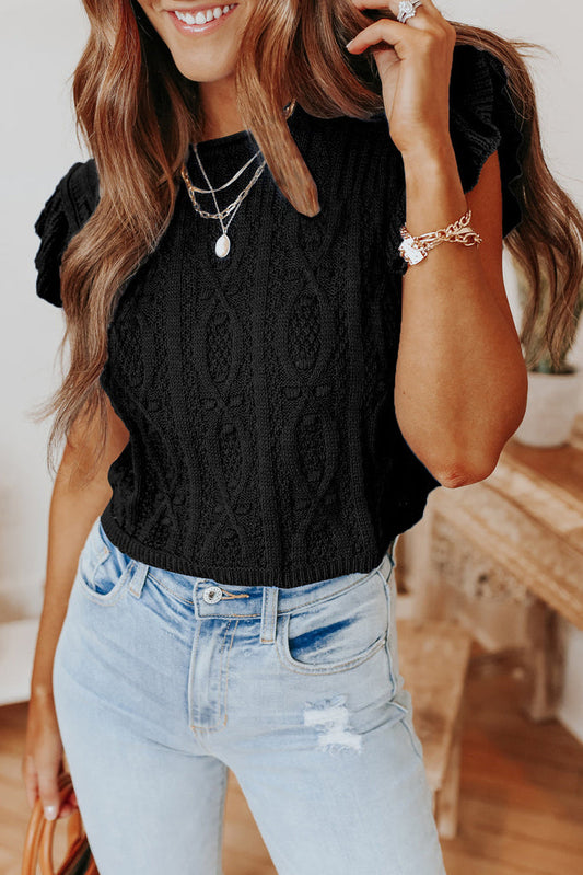 Ruffle Cable Knit Crop Top