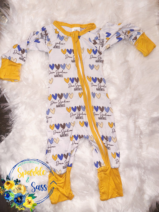 Down Syndrome Awareness Hearts One Piece Bamboo Sleeper