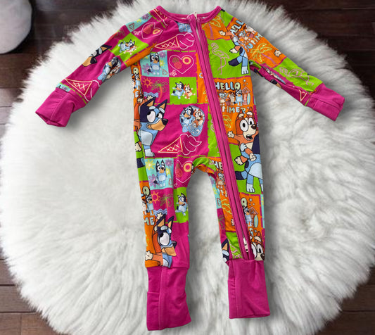 Neon Blue Dog One Piece Bamboo Sleeper