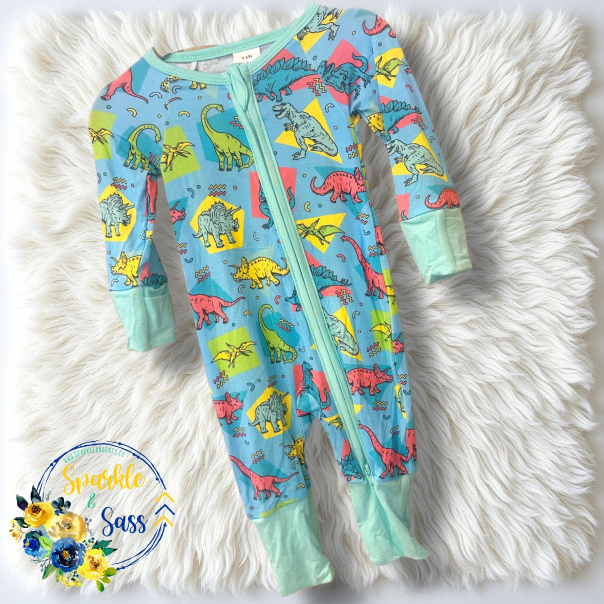 Neon Dinosaurs One Piece Bamboo Sleeper
